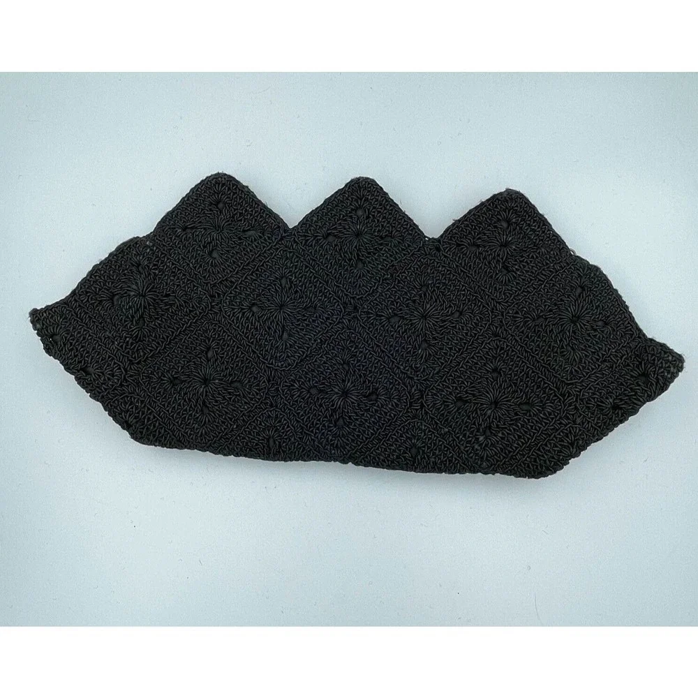 1940s Vintage Black Crochet Corde Shell Shape Clutch Women Bag - Picture 5 of 16